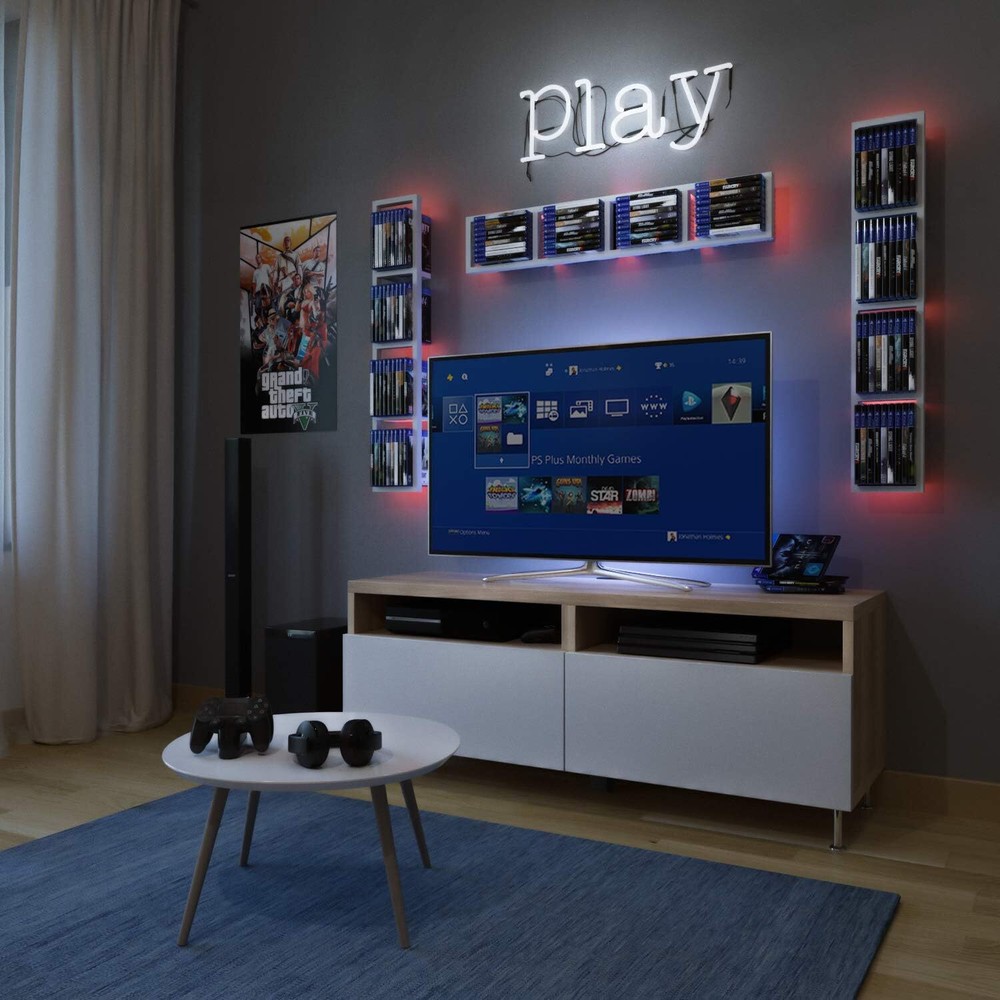 5 Pcs White Cube Storage Media Shelf Wall Mount CDs DVDs Organizer Rack Set 34"