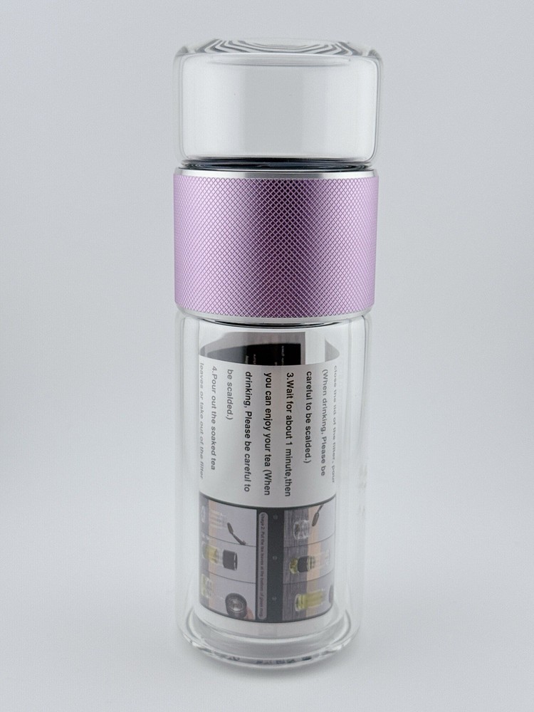 Tea Infuser Bottle Glass Water Bottle w/ Stainless Filter And Instructions