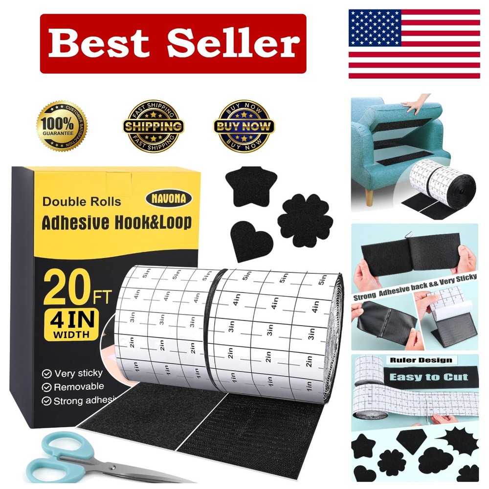 Multi-Surface 20Ft x 4 Inch Heavy-Duty Hook & Loop Tape - Ideal for DIY Projects