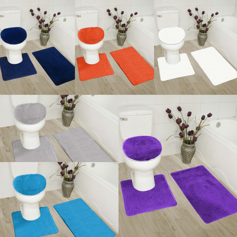 3-Piece Solid Bathroom Bath Mat Contour Rug Set with Toilet Lid Cover #6 Mixture
