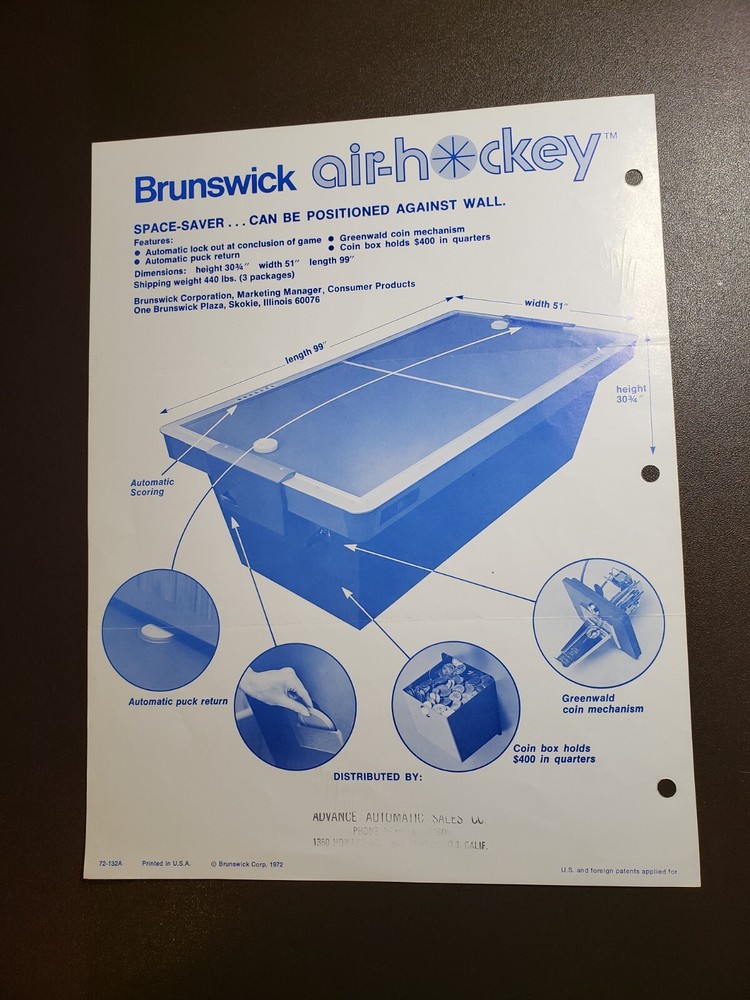 Brunswick AIR-HOCKEY Arcade Flyer