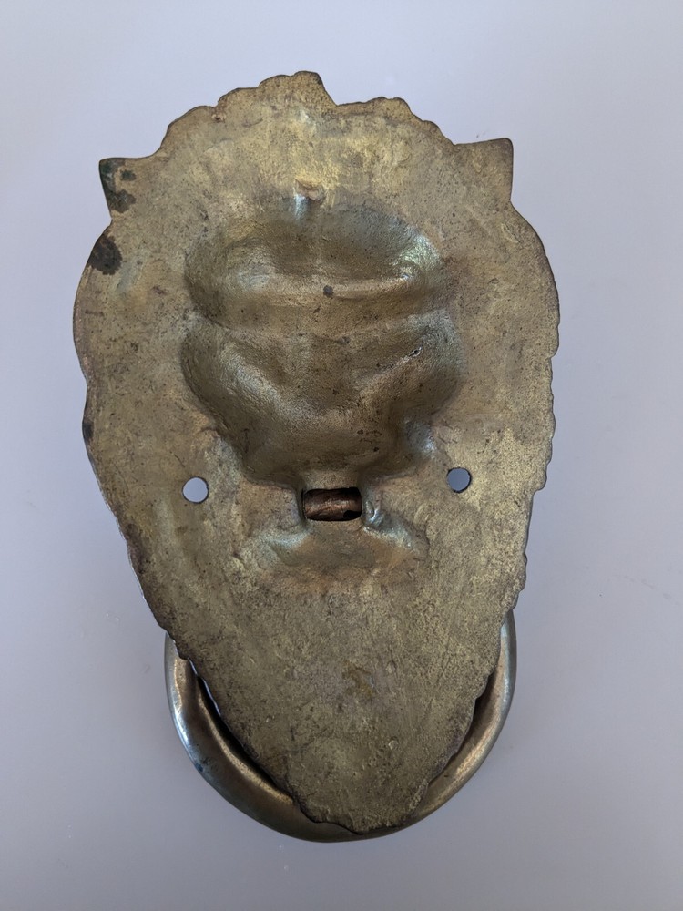 VINTAGE SOLID BRASS LION HEAD DOOR KNOCKER - Long Mane Heavy