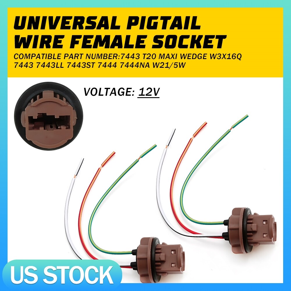 Universal Pigtail Wire Female Socket 7443 Light Bulb Harness Connector Socket E