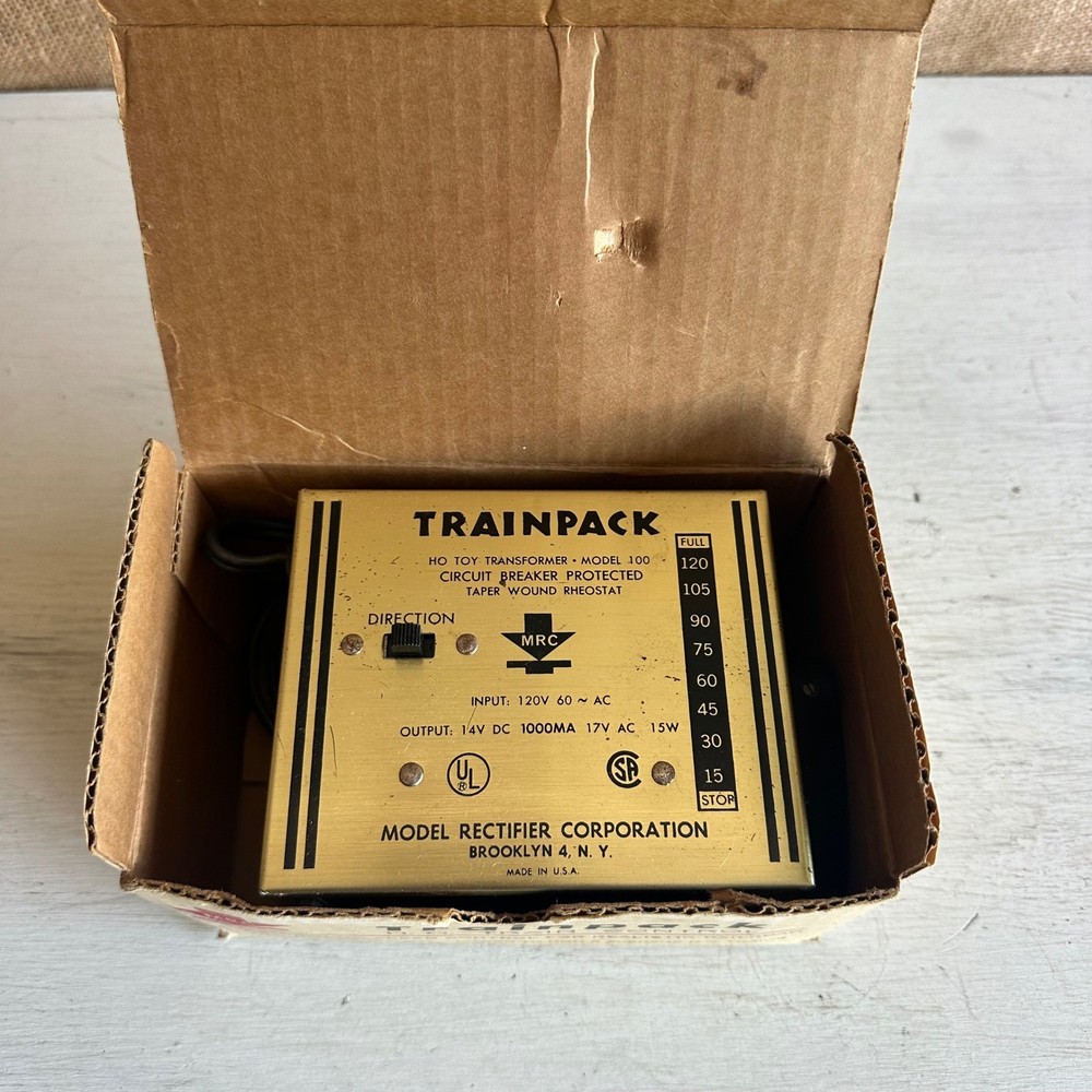 Vintage MRC Trainpack Model 100 HO Scale Train Transformer Power Pack with Box