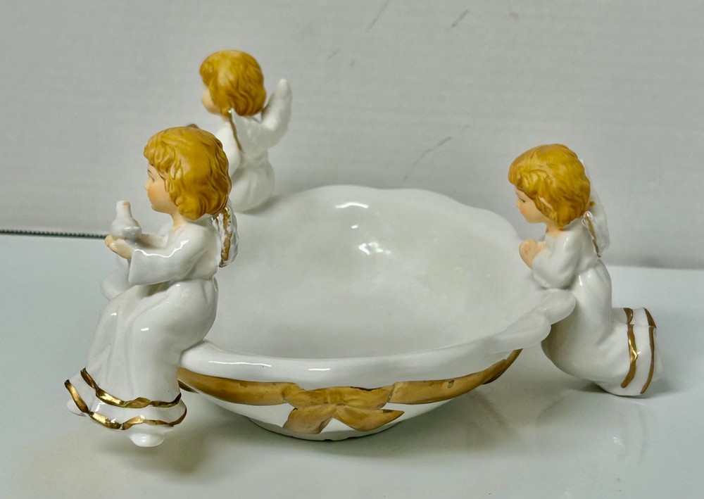Vintage Three Angels Porcelain Candy Dish