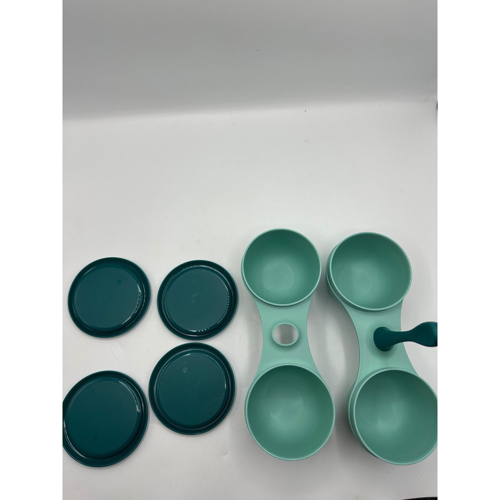 Tupperware 4 Piece Condiment Server Caddy Set Teal Mint Green 250ml Cups Mexico