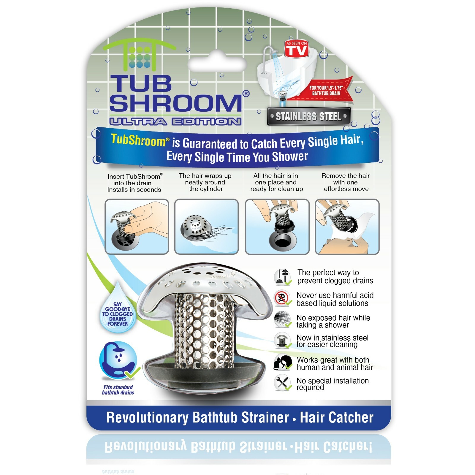 TubShroom® Ultra Drain Protector Hair Catcher Strainer in Stainless Steel (New!)