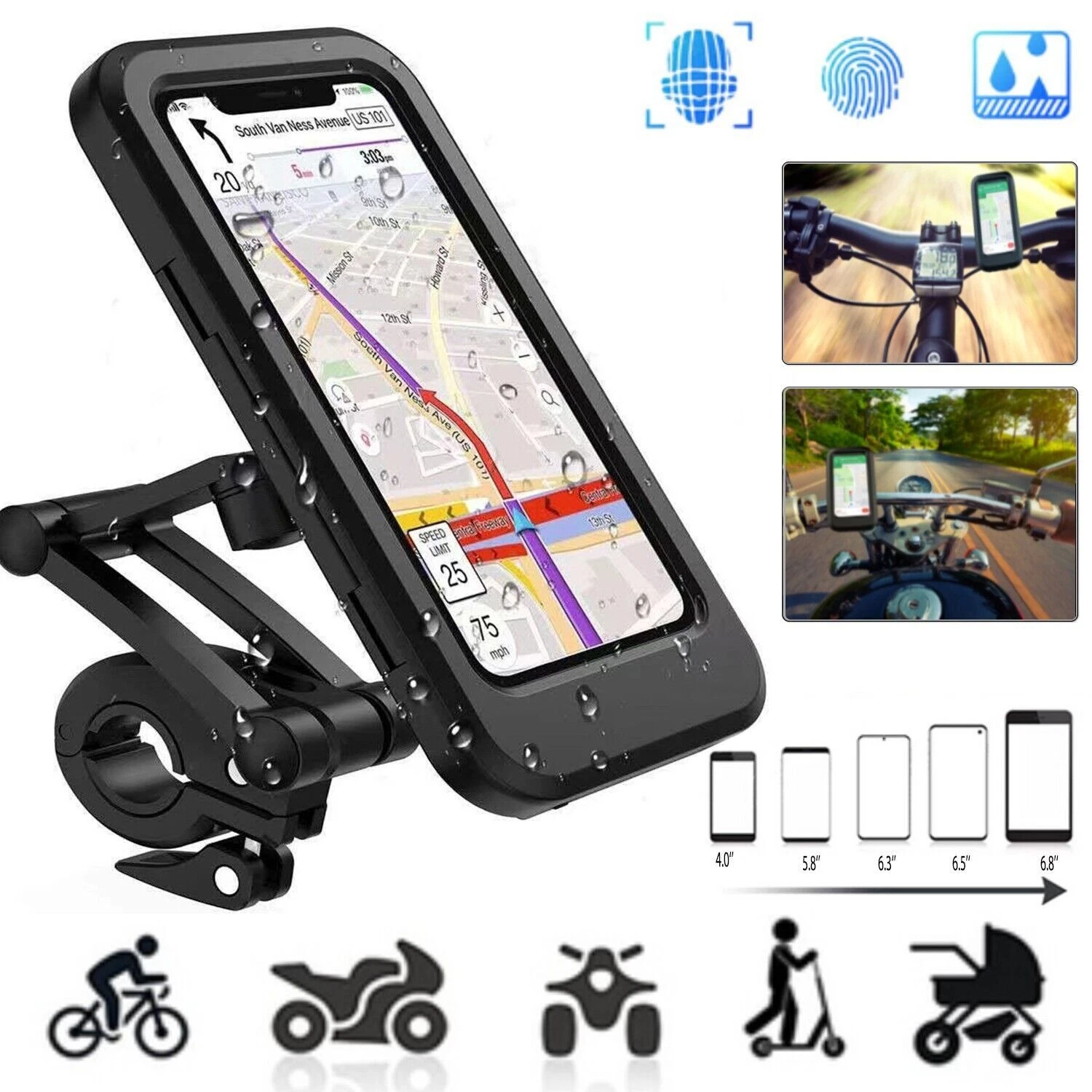 Motorcycle Bike Handlebar Phone Mount Holder Waterproof Case for iPhone Samsung