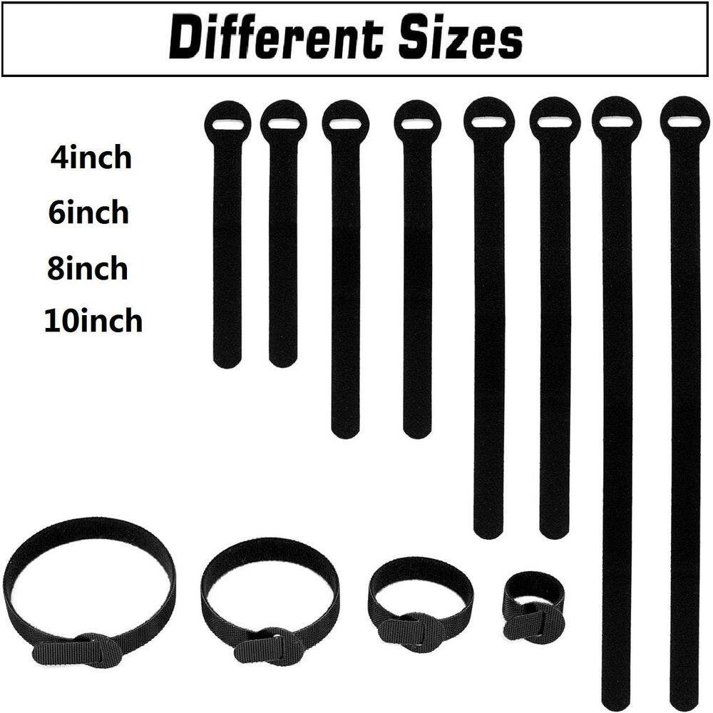 Reusable Cable Ties Multi-Purpose Cable Management Hook and Loop Straps Black 15