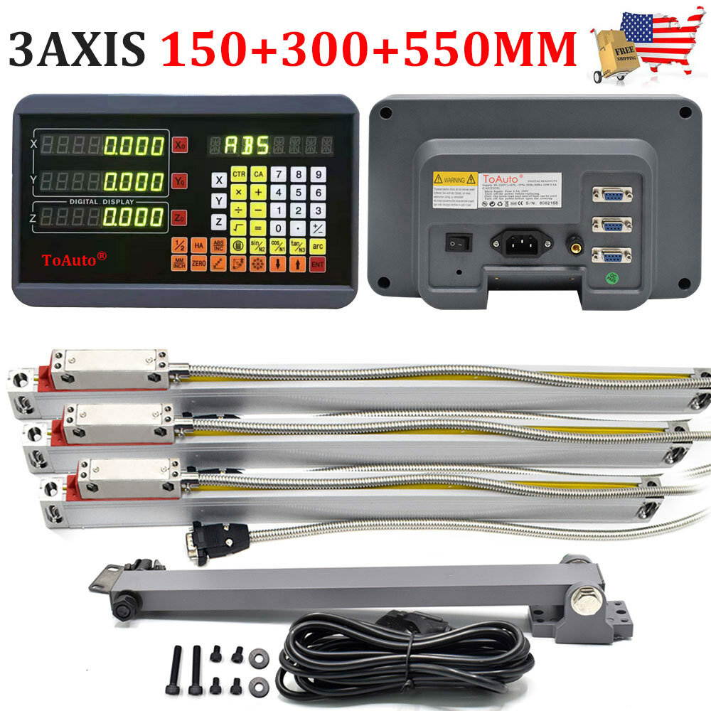 3Axis DRO Digital Readout 6''&12''&22'' 3pcs TTL Linear Glass Scale Sensor Kit