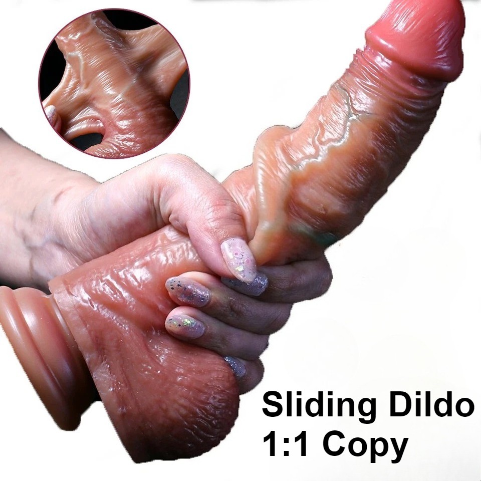 Realistic Small Thin Dildo Moving-Skin Penis Dong Vagina Anal for Women Sex Toys