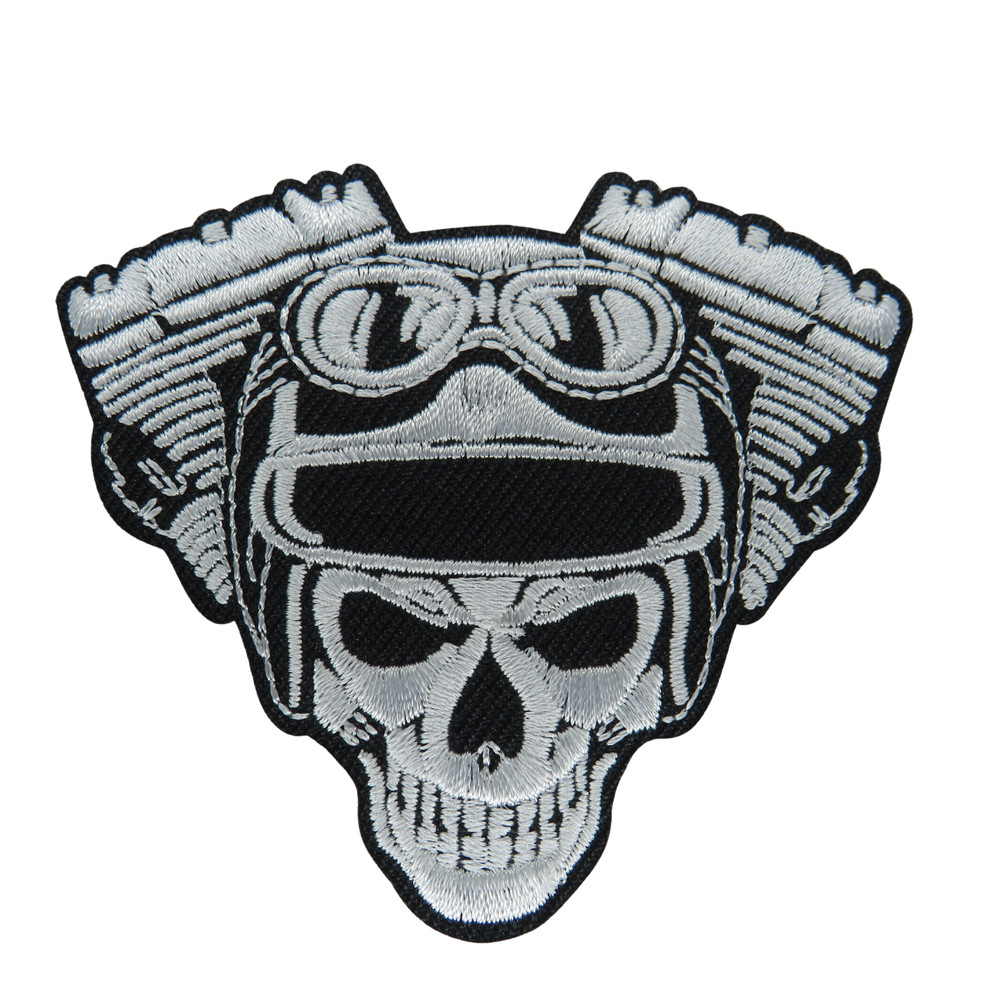 Skull with V-motor patch patch iron on patch biker punk patch iron on
