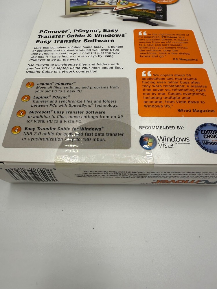Laplink PC Mover Essentials (CD, Transfer Cable, Quick Start Guide) PCmover NEW