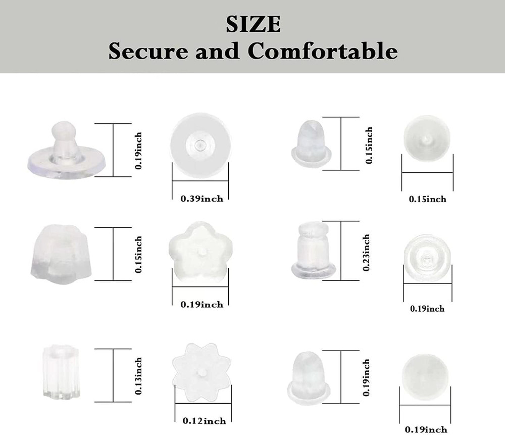 6 Styles Silicone Earring Backs for Studs, 600 Pcs Clear Soft Earring Backings H