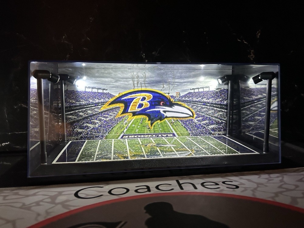 Baltimore Ravens Custom 2 Mini Helmet display case w/ LED lights -