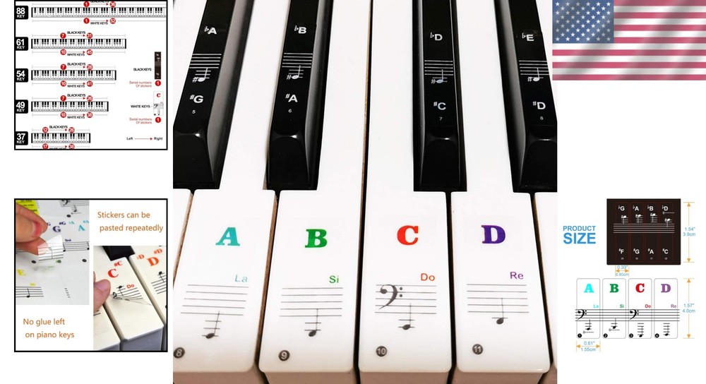 Easily Readable Removable Piano Keyboard Stickers for Beginners - Multicolor Fun