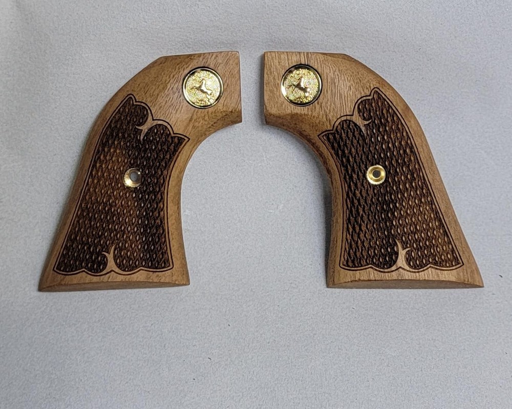 Colt Peacemaker Walnut Grips with Checkering Pattern and Gold Medallion
