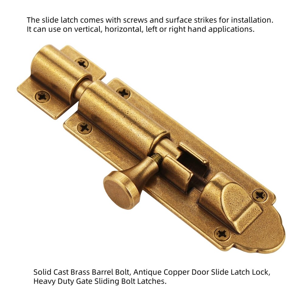 Runningfish Solid Cast Brass Barrel Bolt, Antique Door Slide Bronze