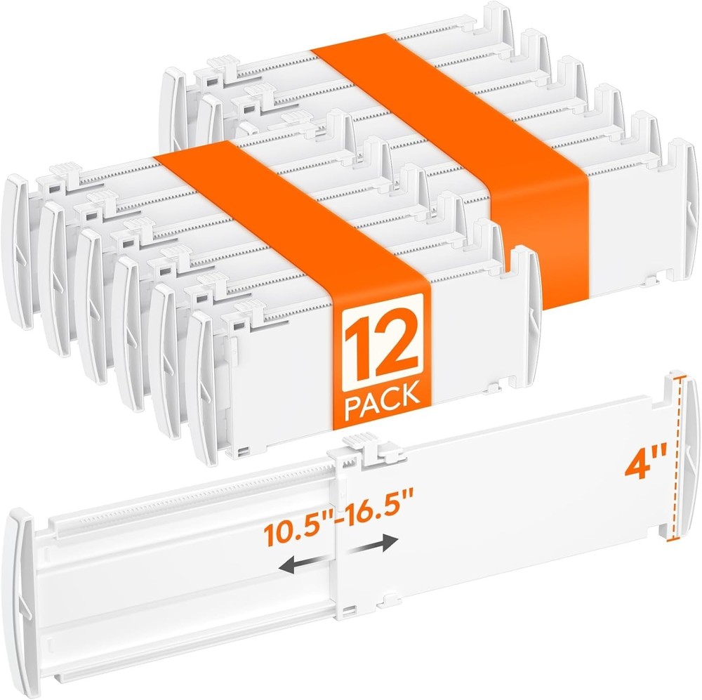 12-Pack Drawer Separators | Adjustable and Non-Slip for Secure Storage