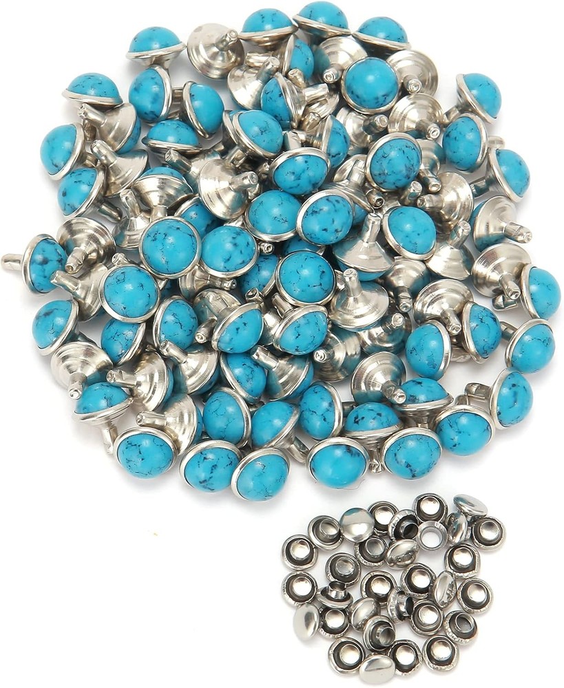 Weebee 100 Sets Blue Turquoise Rapid Rivets Studs Tandy DIY Leather Rivets Craft