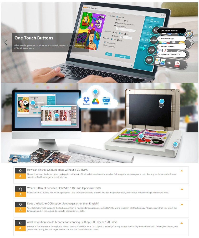 Plustek OpticSlim 1680 - Fast Large Format Flatbed Scanner +Image edit software