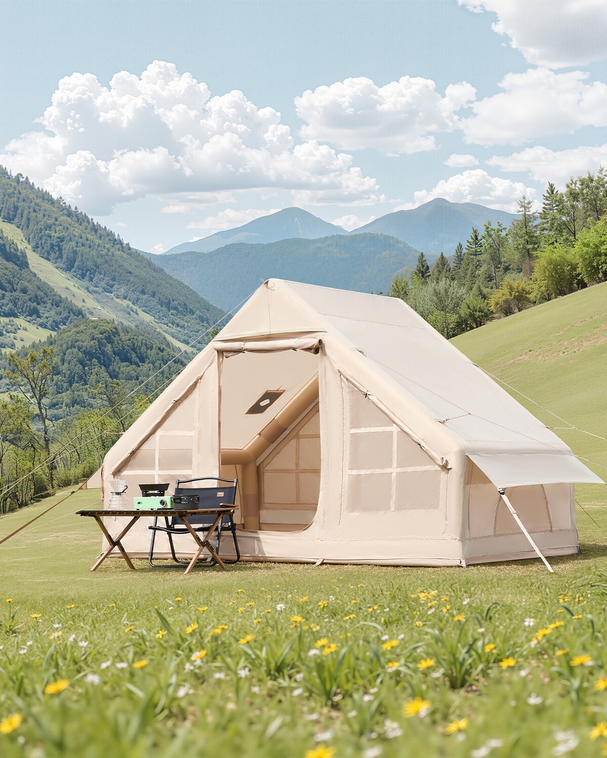 Inflatable Tents for 3-12 Person Camping Tent Blow Up Tent w/ Pump & Stove Jack