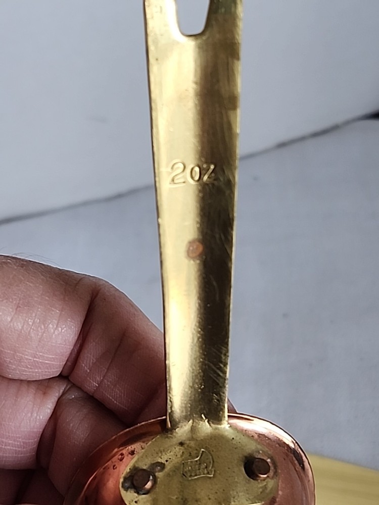 Vintage Copper & Brass Measuring Scoops @ HOOK; MARKED"BOOT/KOREA"4 PC