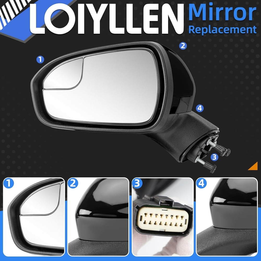 Left Driver Side Rear View Mirror Replacement for Ford 3Pins-Left, Black