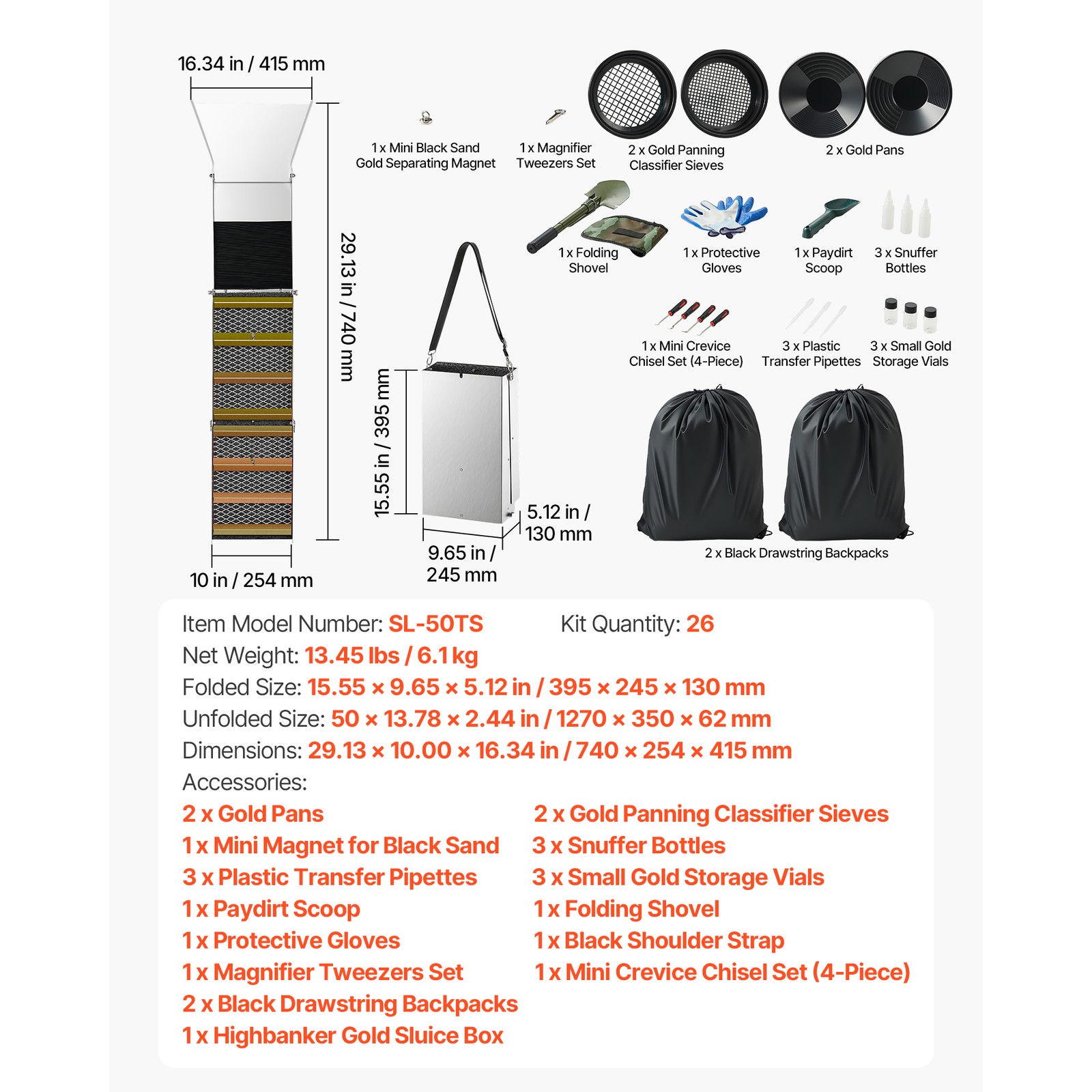 Uimoso Folding Highbanker Gold Panning Kit with 50" Sluice Box