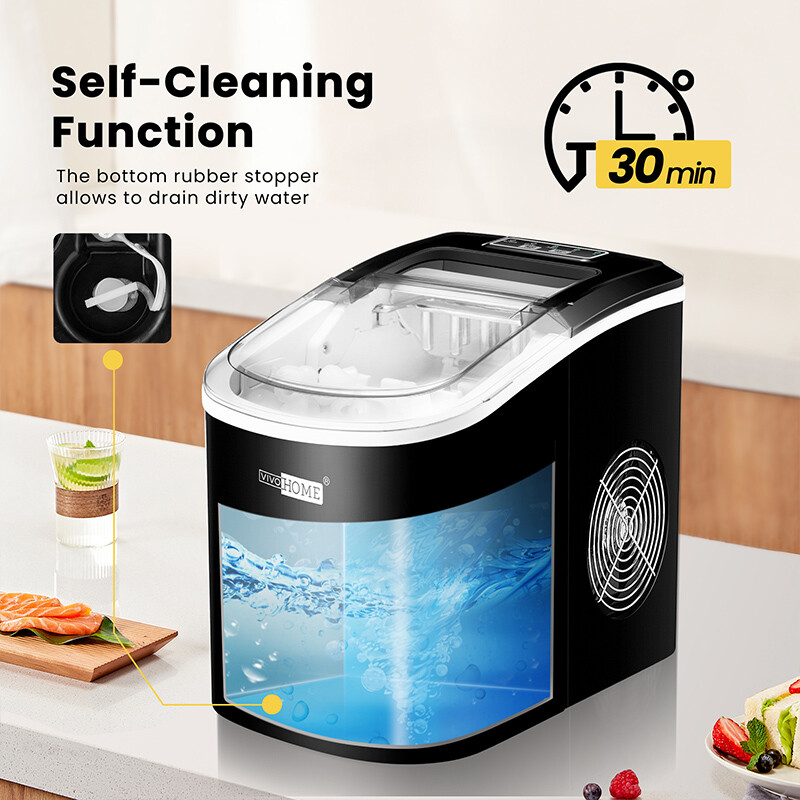 Electric Ice Cube Maker Machine w/ 10 Ice Bag, Self Cleaning Function 27lbs/Day