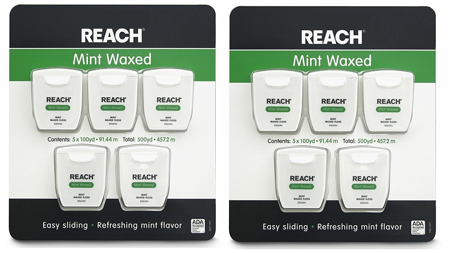 Johnson & Johnson Reach Mint Waxed Dental Floss 100 Yards Pack of 10