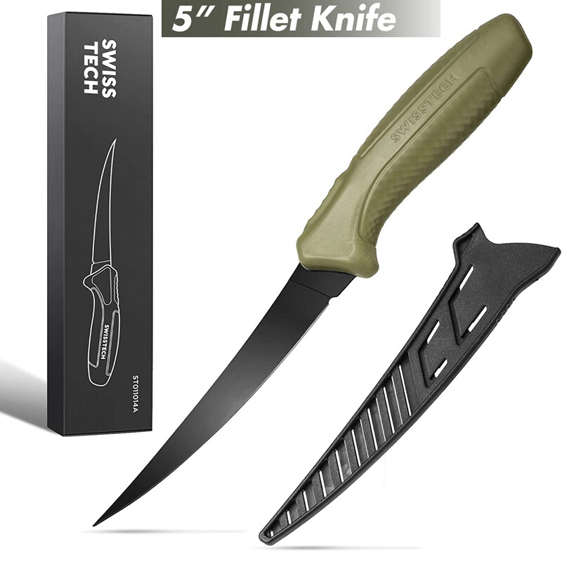 Swiss+Tech Floating Fishing Fillet Knife for Filleting Boning 5 inch Steel Blade