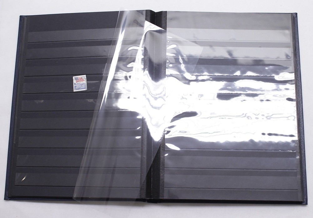 BLUE LEATHER 32 Page Stamp Stock Book, Black Pages, 9 Strips/Page - FREE SHIP