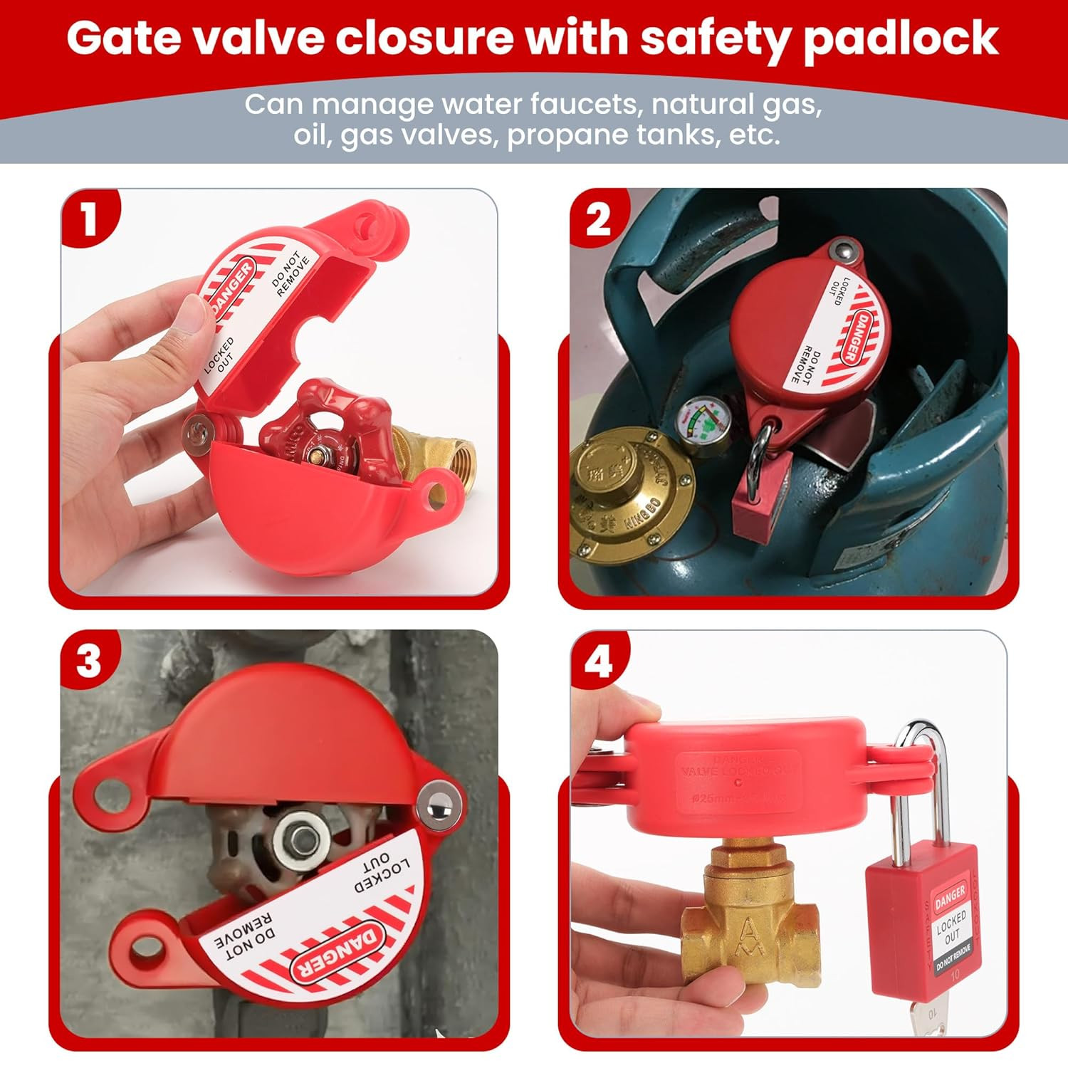 Gate Valve Lockout with Safety Padlock Hose Bib Lock for Water Spigot/Outdoor W