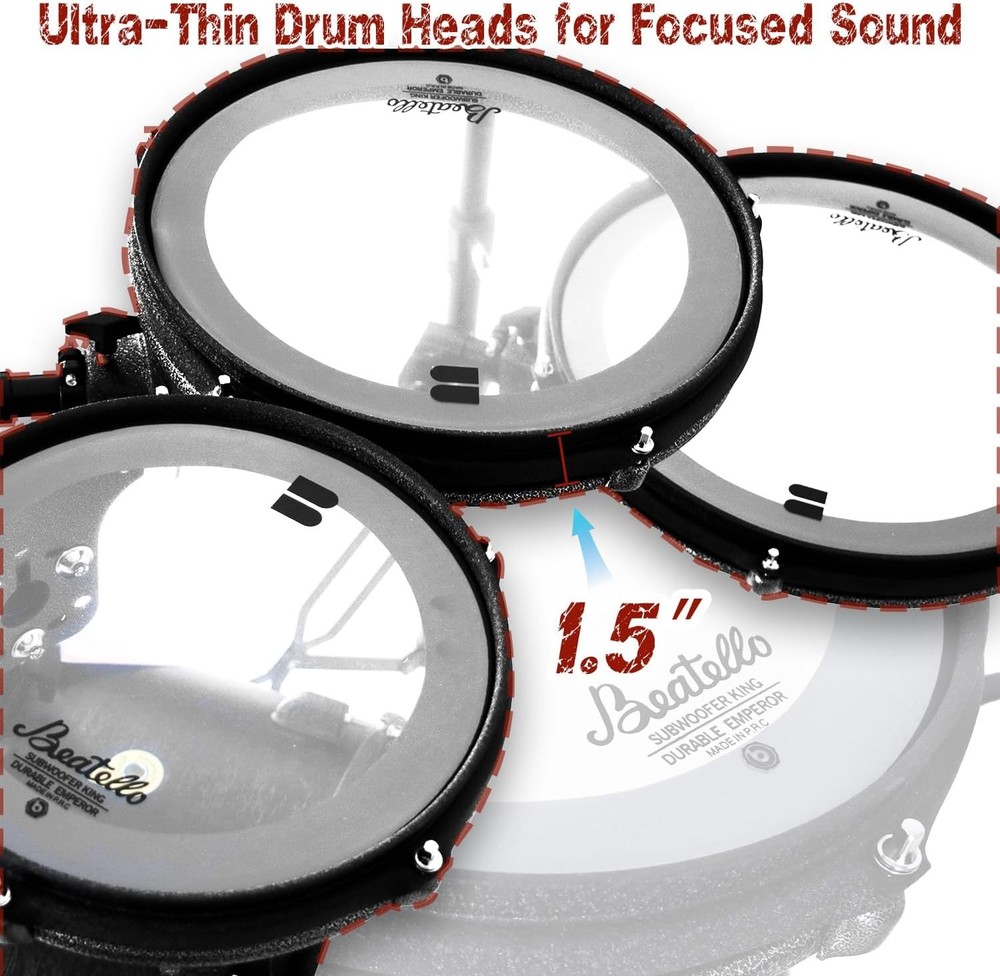 Portable 5pc Drum Set Compact 14 Inch Kit Thin Shell Full Hardware Black