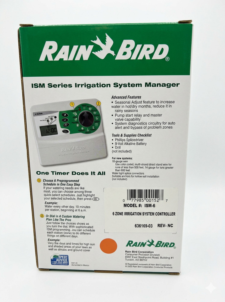 RAIN BIRD ISM-6 Indoor Automatic Sprinkler Timer 6 Valve 3 Programs Model
