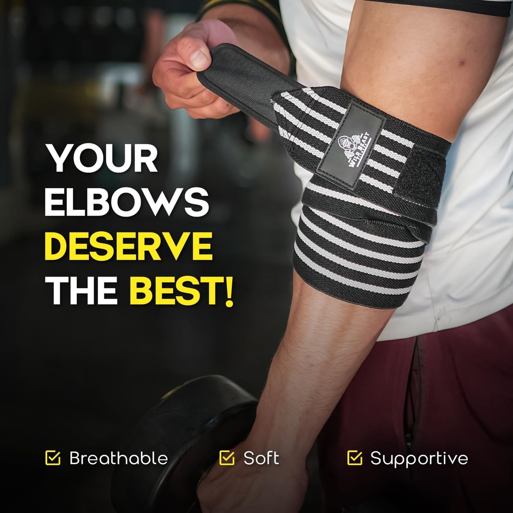 Elbow Wraps for Weightlifting (Pair), Stretchable & Breathable 41" Elbow Comp...