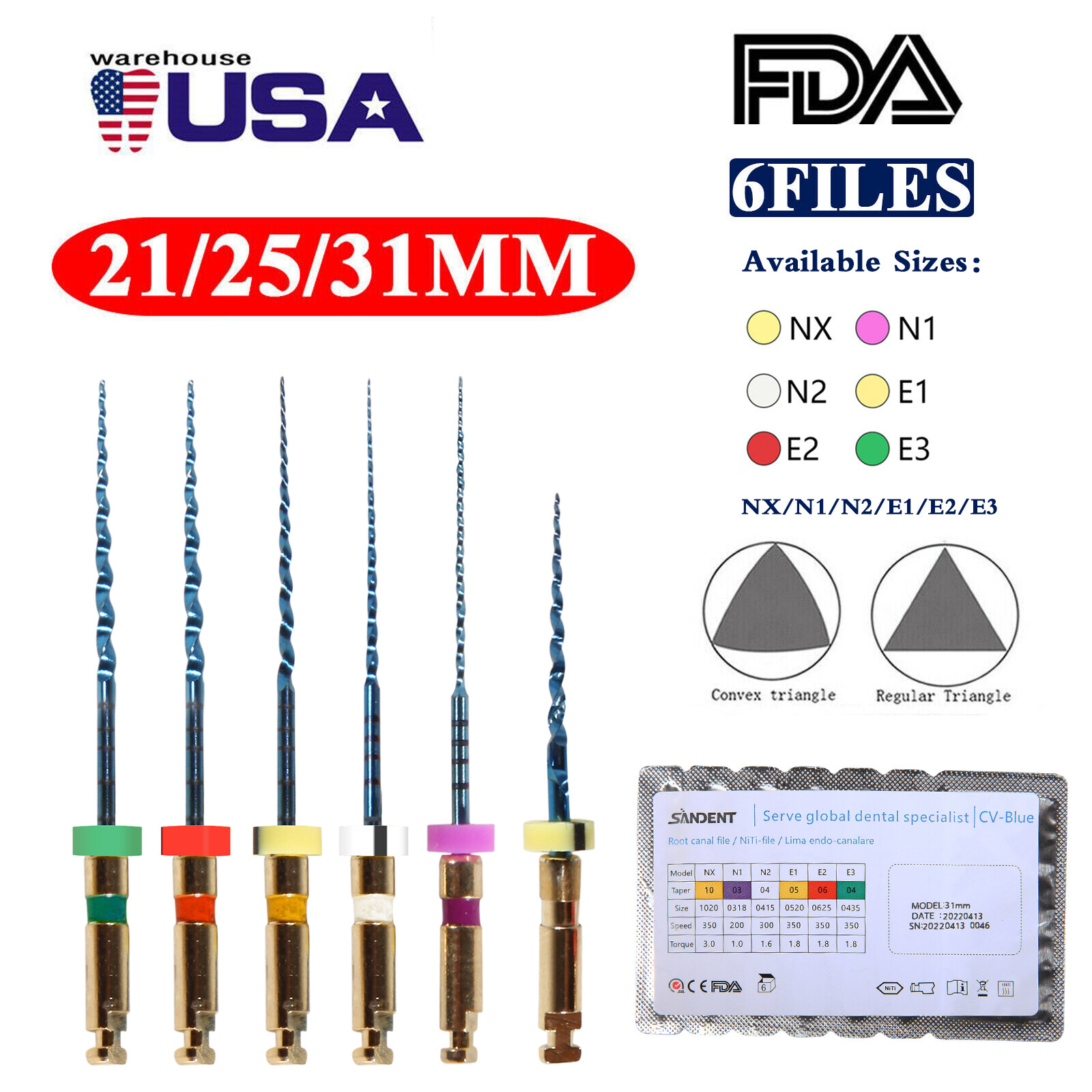 USA Dental NiTi Super Files Rotary Endodontic Endo Motor Root Canal 21/25/31MM