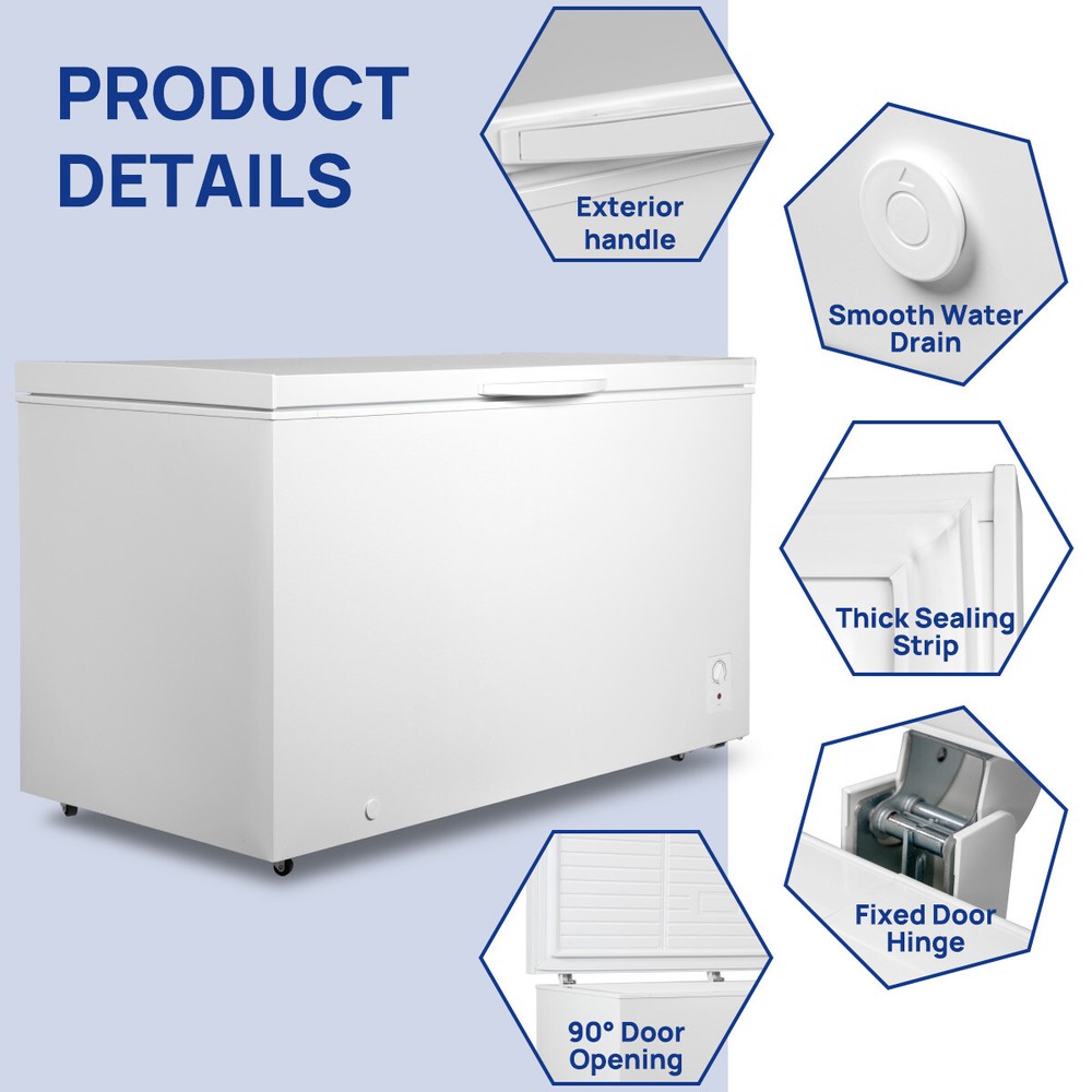 Chest Freezer 14 Cu.Ft Compact Freezer 4 Universal Wheels Compressor