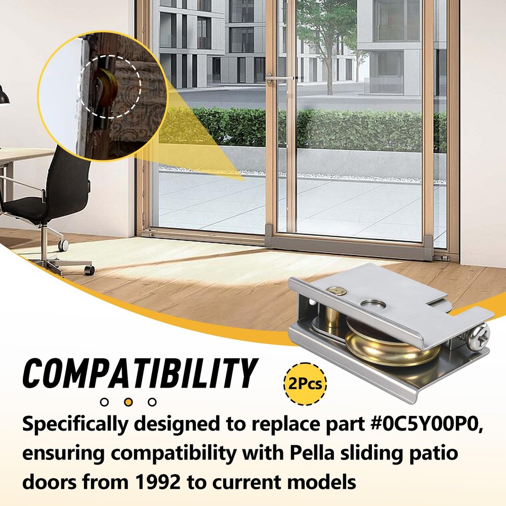 0C5Y00P0 Sliding Patio Door Rollers (2-Pack) | Compatible with Silver
