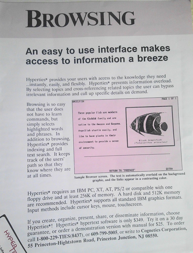 Hyperties by Cognetics Corporation brochure. Hypertext/ multimedia software tool