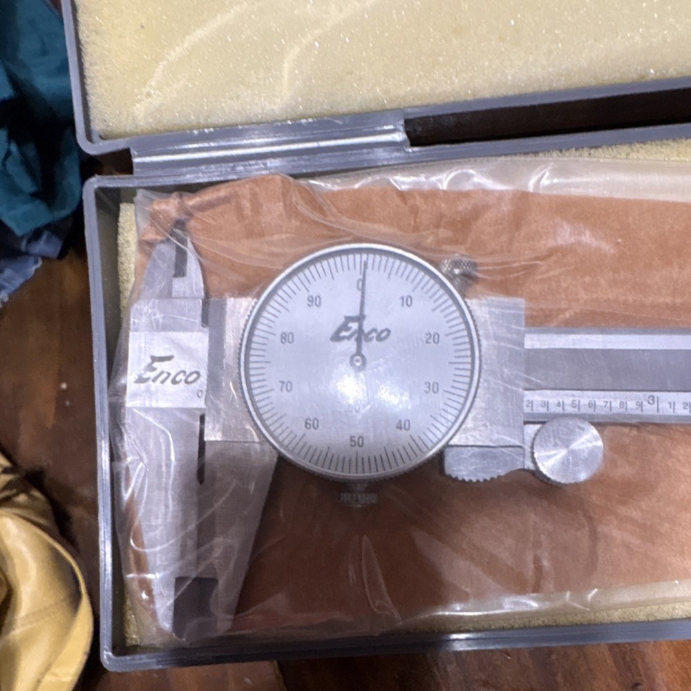 Enco Dial Caliper White Dial Precision Measuring Tool with Protective Case