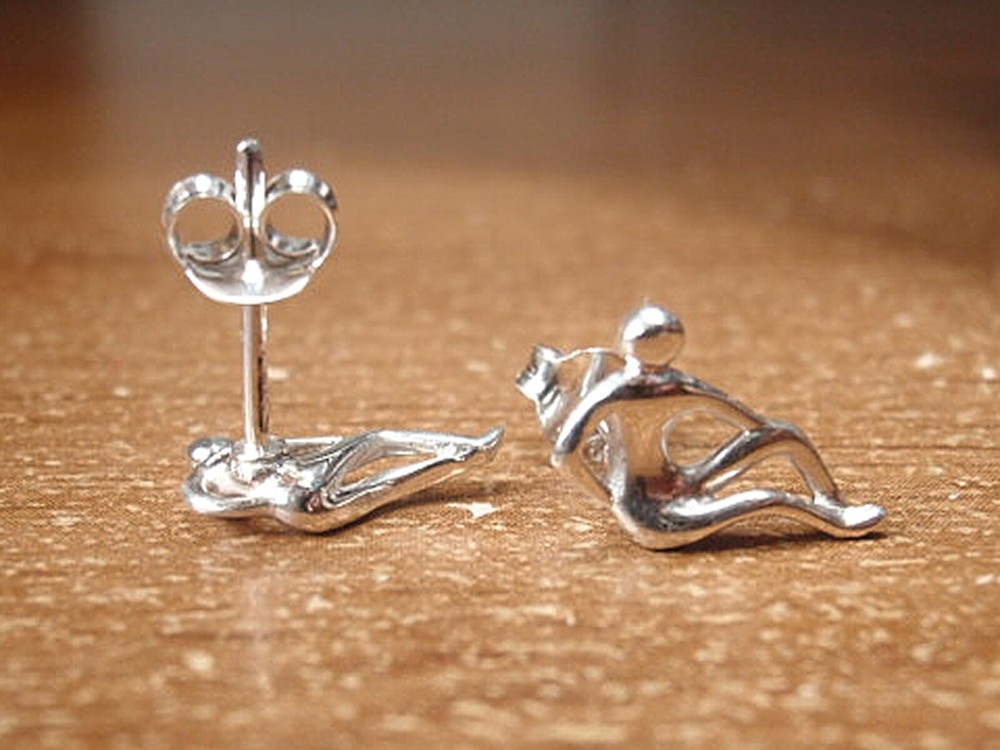 Yoga Practitioner 925 Sterling Silver Stud Earrings