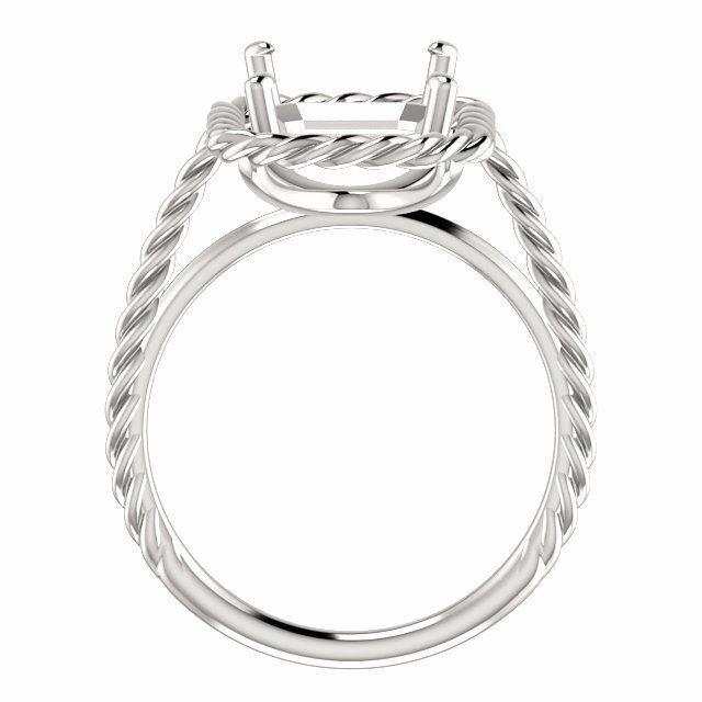Sterling Silver Emerald Cut Solitaire Ring Setting - Lasso Rope Style Ring Mount