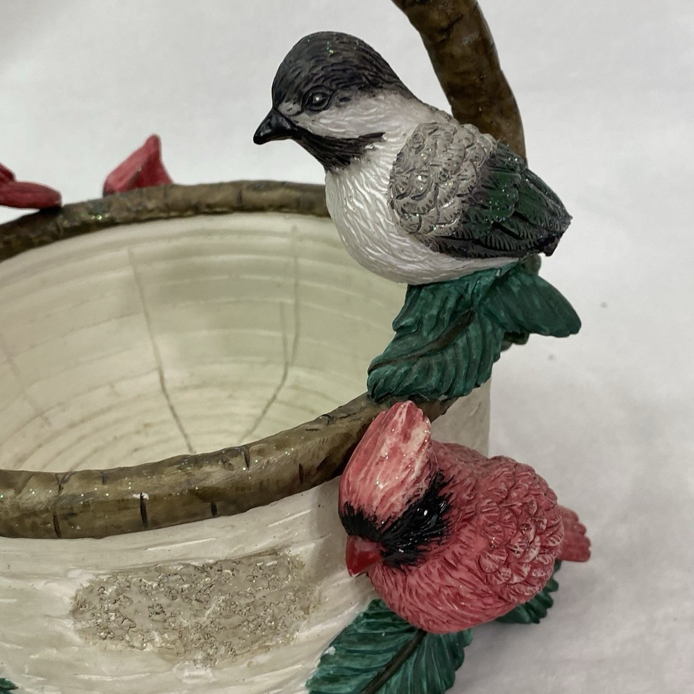 St. Nicholas Square 1999 Ceramic Candy Basket Rustic Birds