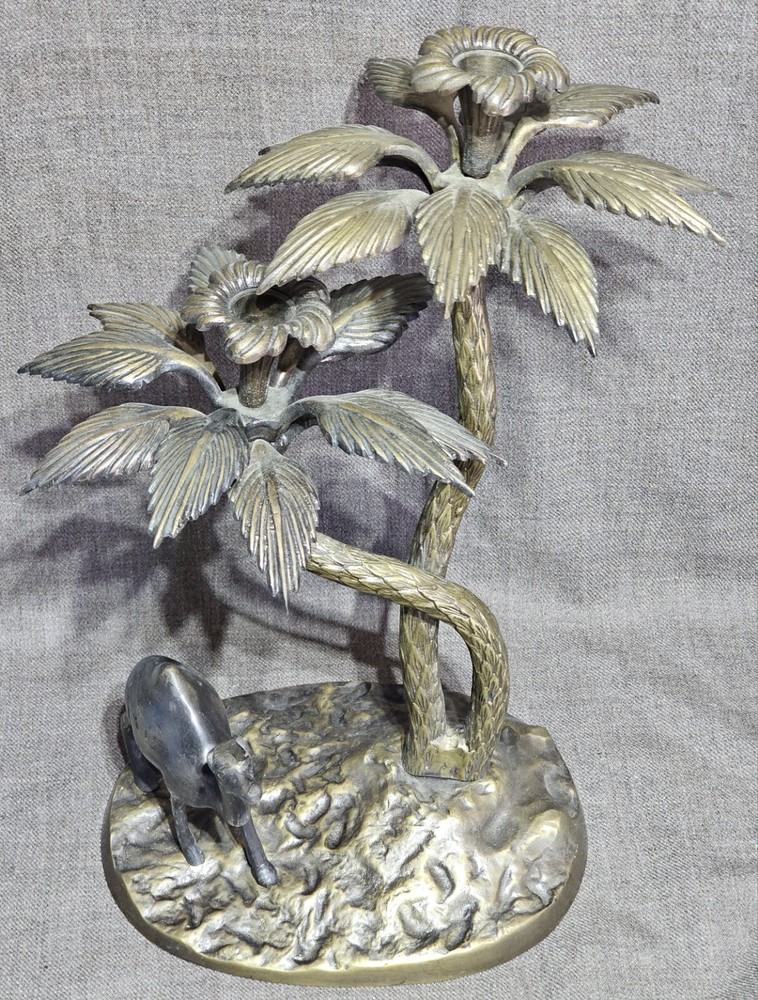 Brass Camel and Palm Trees Candle Holder