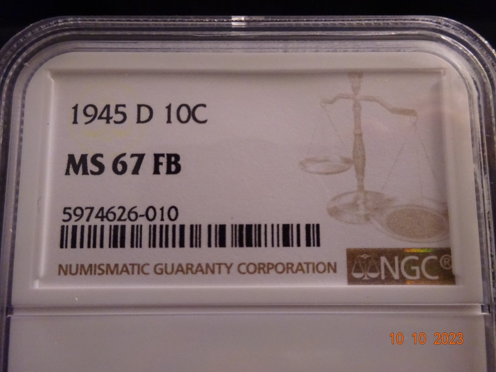1945-D Mercury Dime, NGC MS67 FB