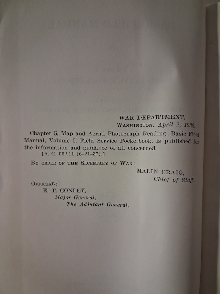 1938 Pre War US Army Basic Fielf WAR DEPARTMENT Vol I