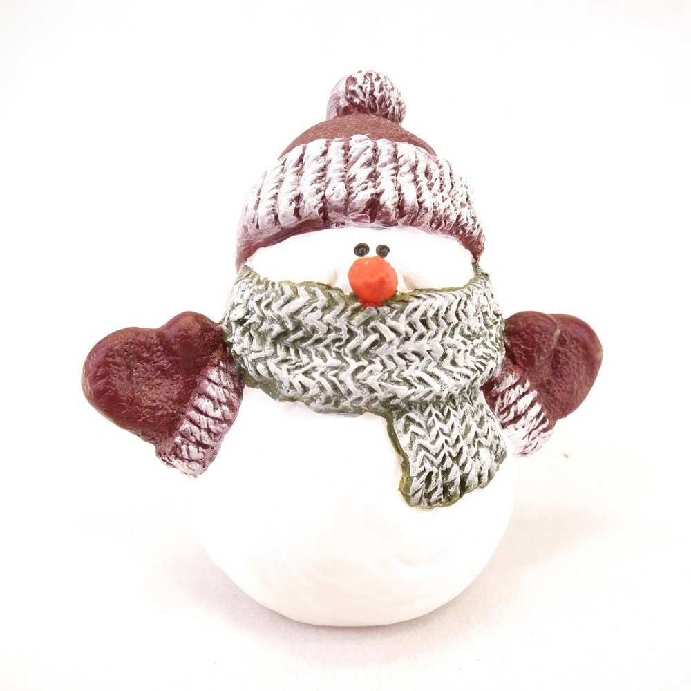 3.75" Vintage Chubby Cute Snowman in Hat & Scarf