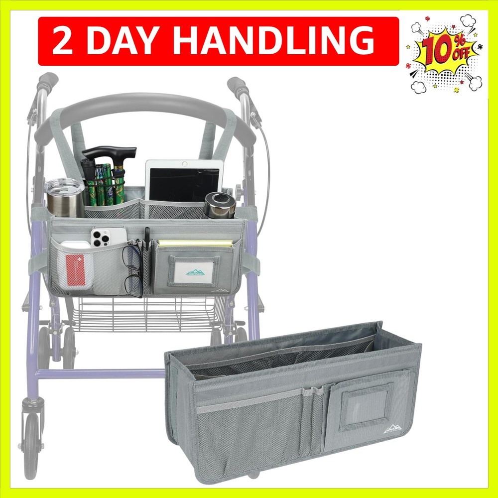 Rollator Basket, Rollator Walker Bag w/Cup Holder, Foldable Rolling Walker Wa...